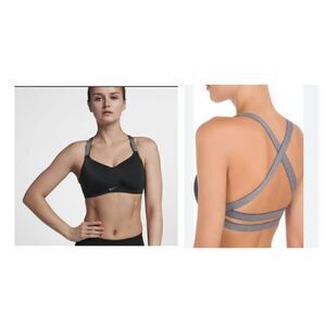 NWOT Nike Womens Studio Training Strappy Back Light Support Sports Bra Black S